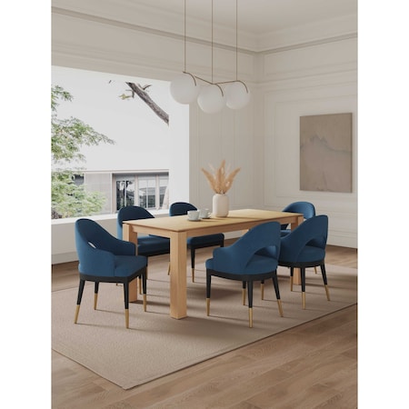 Manhattan Comfort 7-Piece Rockaway 70.86 Dining Set with 6 Carrington Chairs in Natural and Midnight Blue 6-DT02DC089AR-NABL